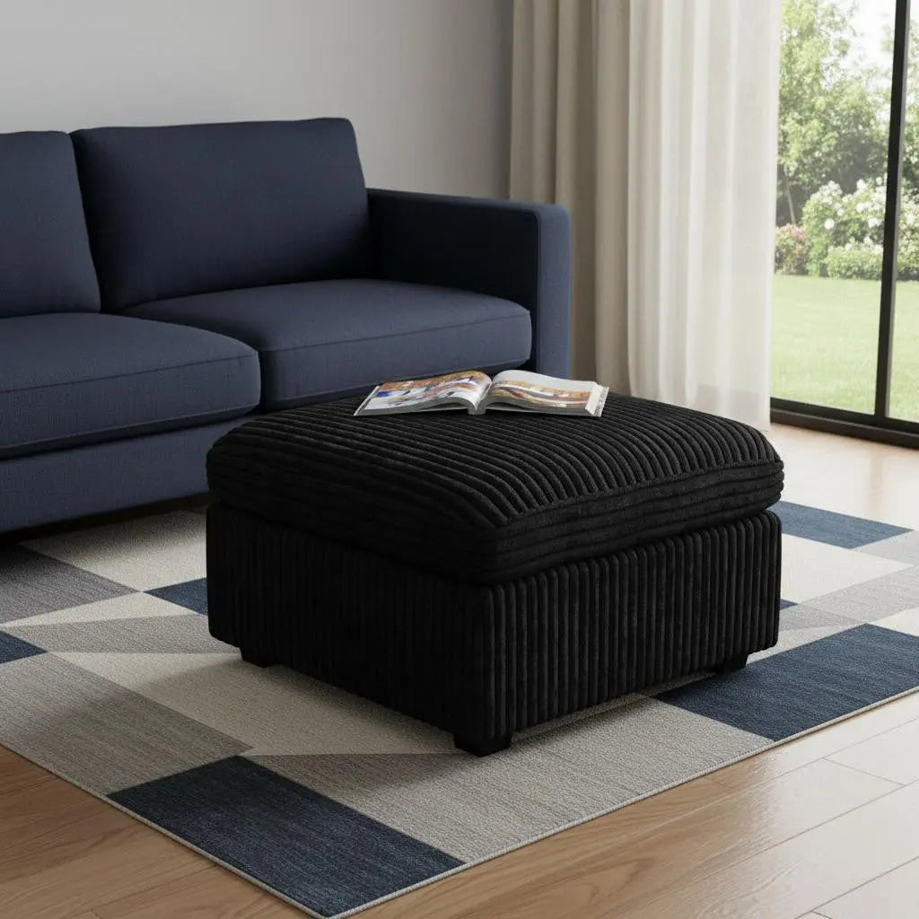 30" Black Corduroy Storage Ottoman Homeroots Living Room