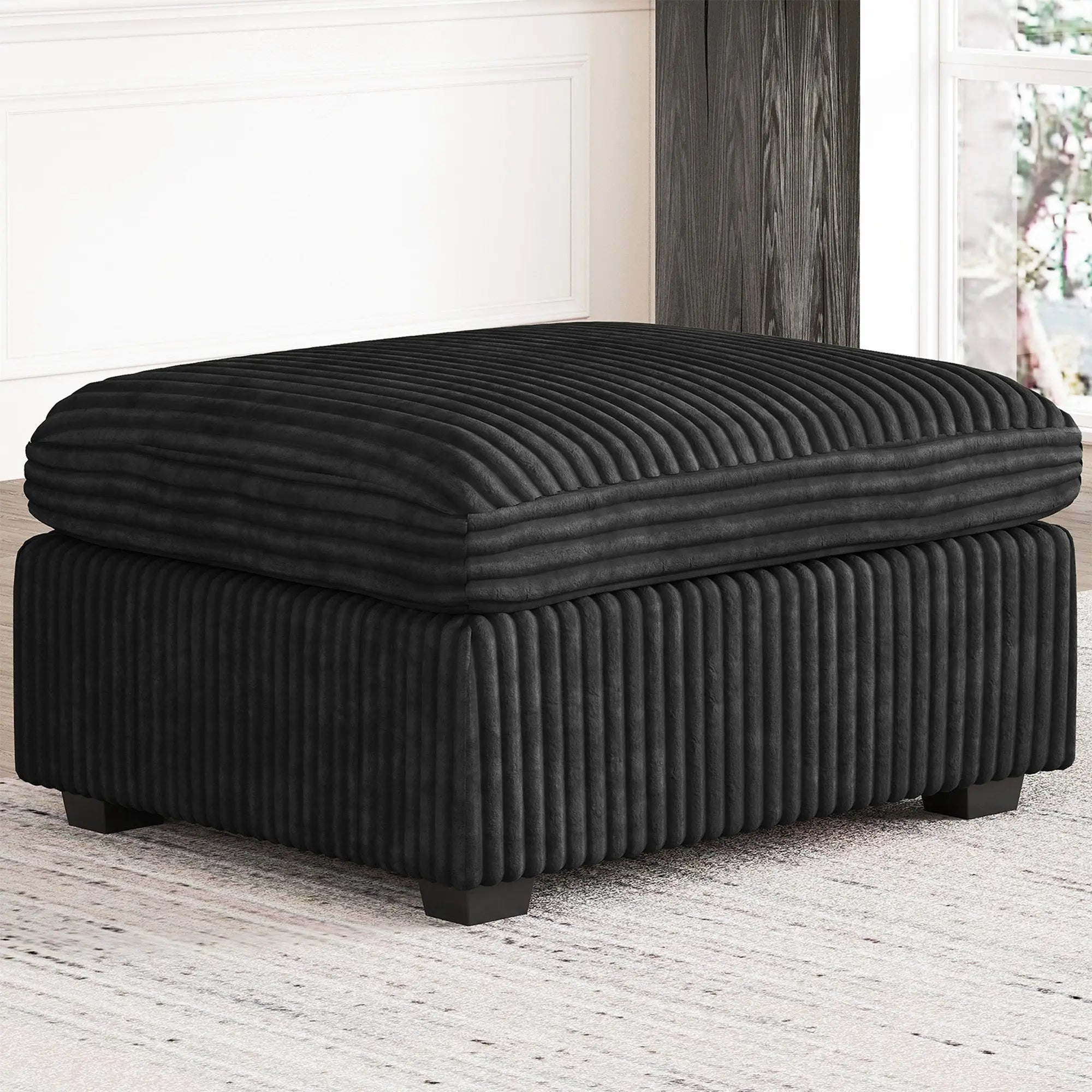 30" Black Corduroy Storage Ottoman Homeroots Living Room