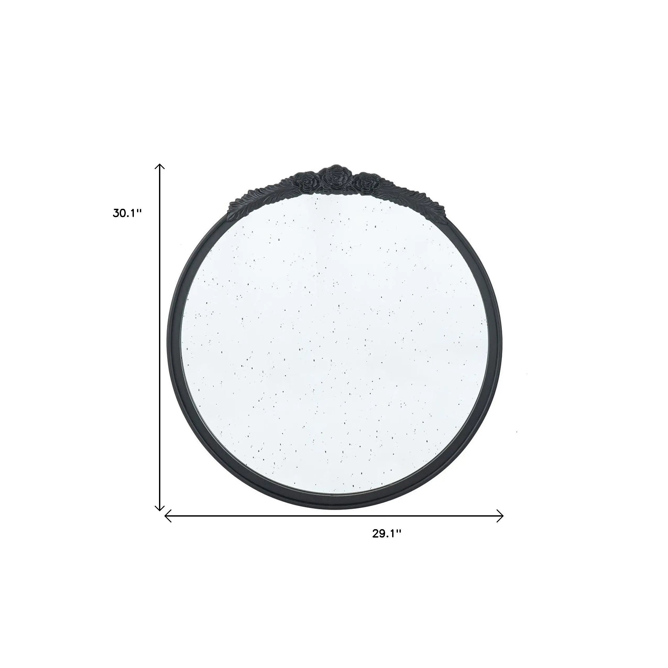 30" Black Crowned Top Antiqued Glass Round Framed Accent Mirror Homeroots Bed & Bath
