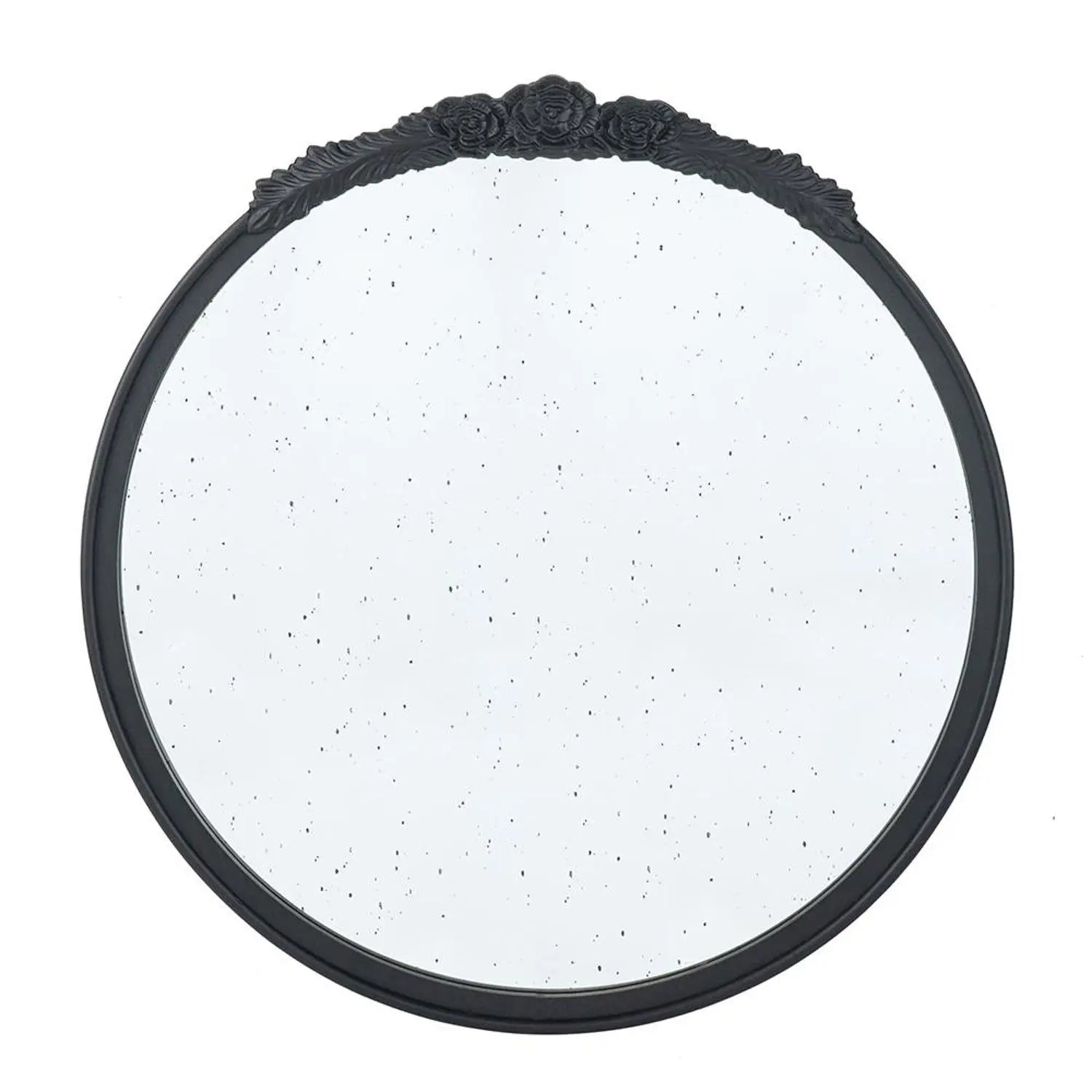 30" Black Crowned Top Antiqued Glass Round Framed Accent Mirror Homeroots Bed & Bath