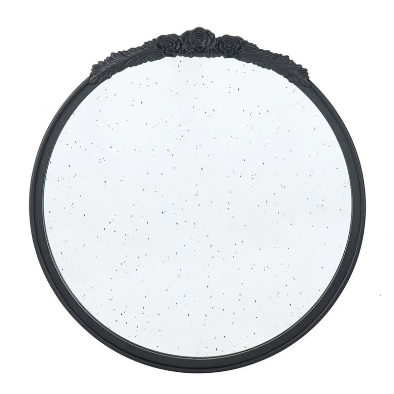 30" Black Crowned Top Antiqued Glass Round Framed Accent Mirror Homeroots Bed & Bath