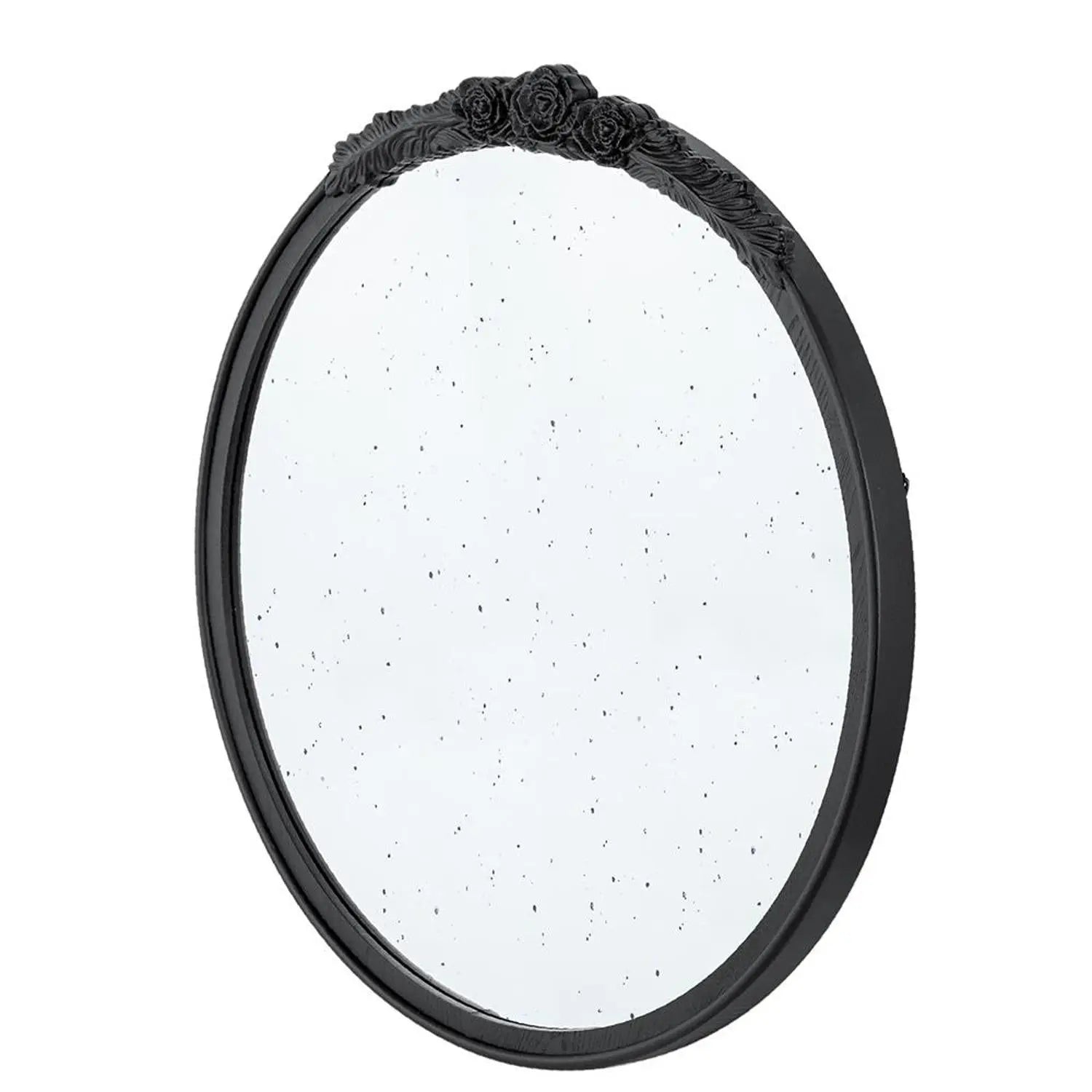 30" Black Crowned Top Antiqued Glass Round Framed Accent Mirror Homeroots Bed & Bath