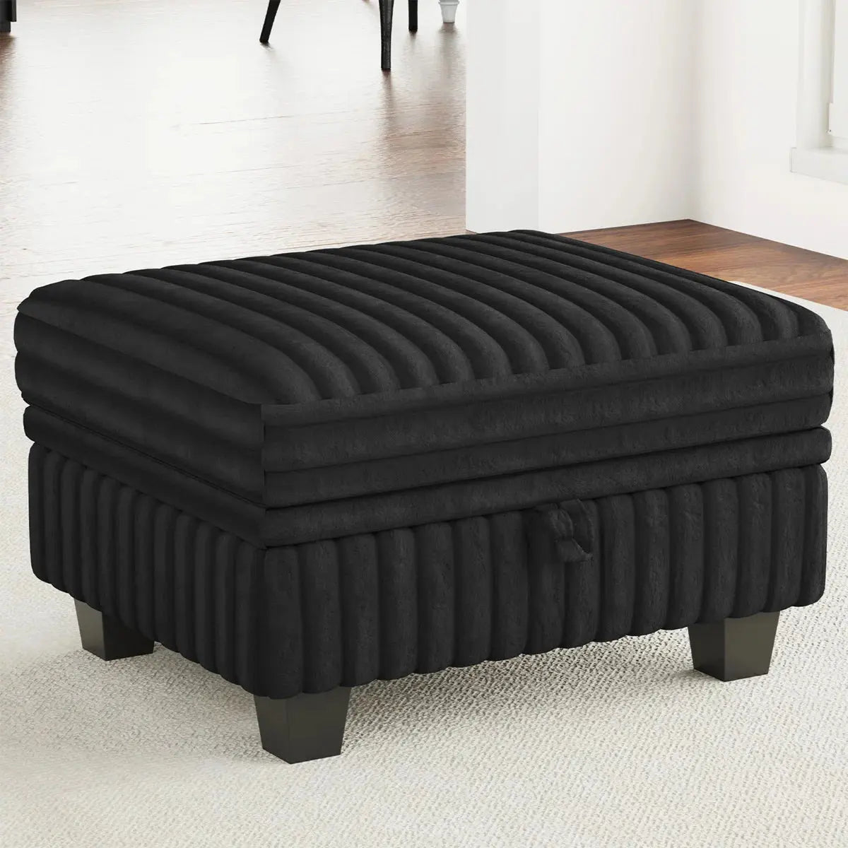 30" Black Faux Fur Storage Ottoman Homeroots Living Room