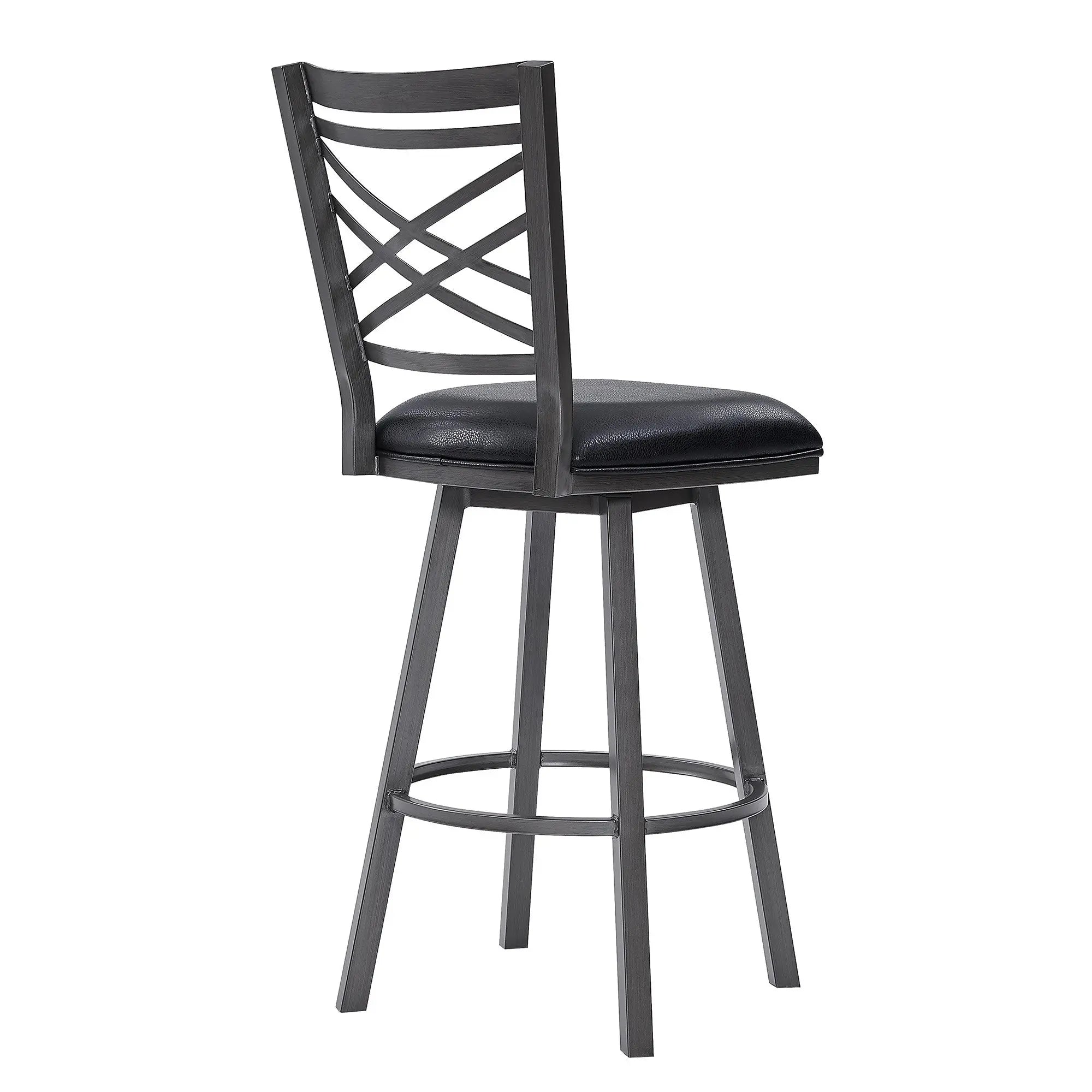 30" Black Faux Leather and Iron Bar Height Swivel Bar Chair - GreatEagleInc