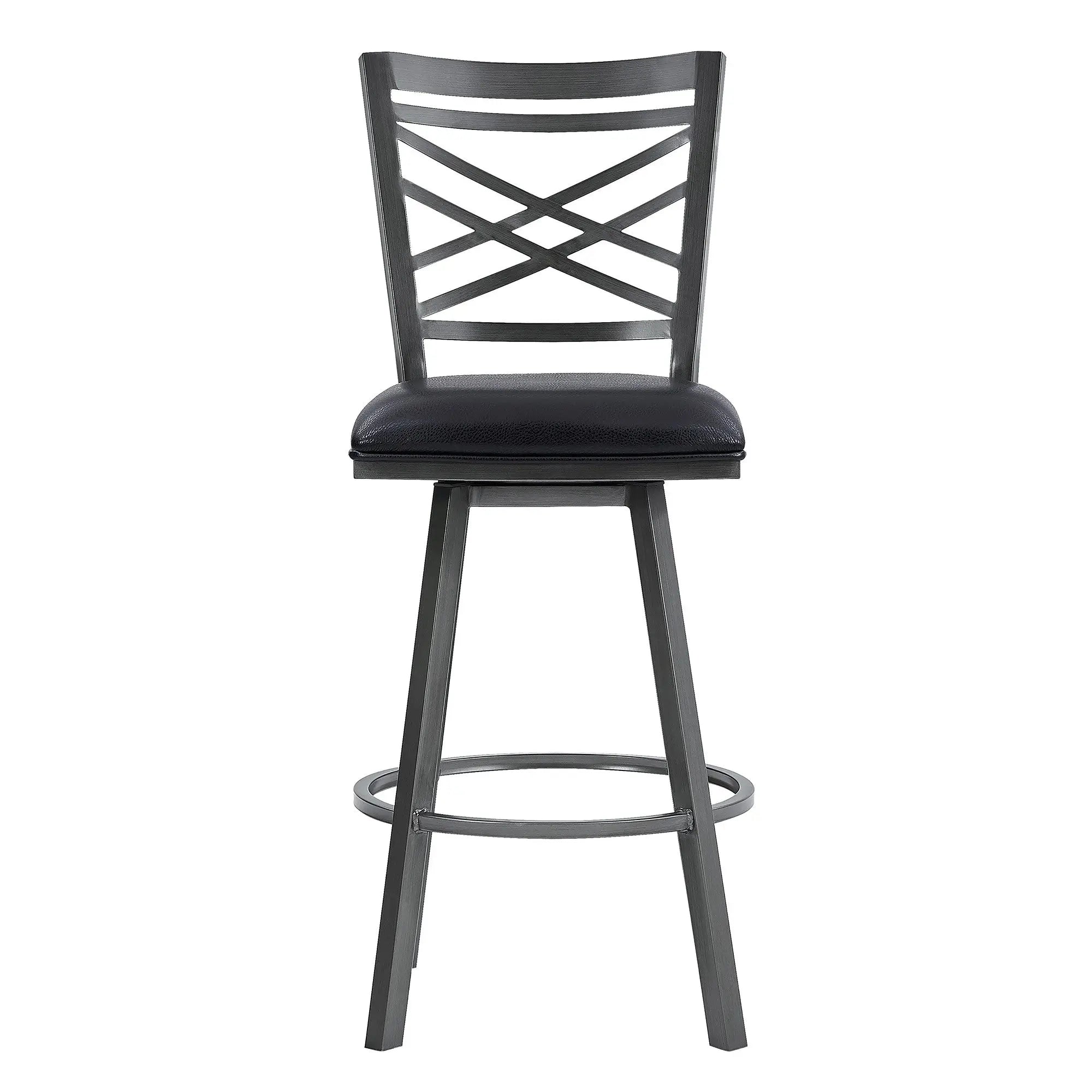 30" Black Faux Leather and Iron Bar Height Swivel Bar Chair - GreatEagleInc