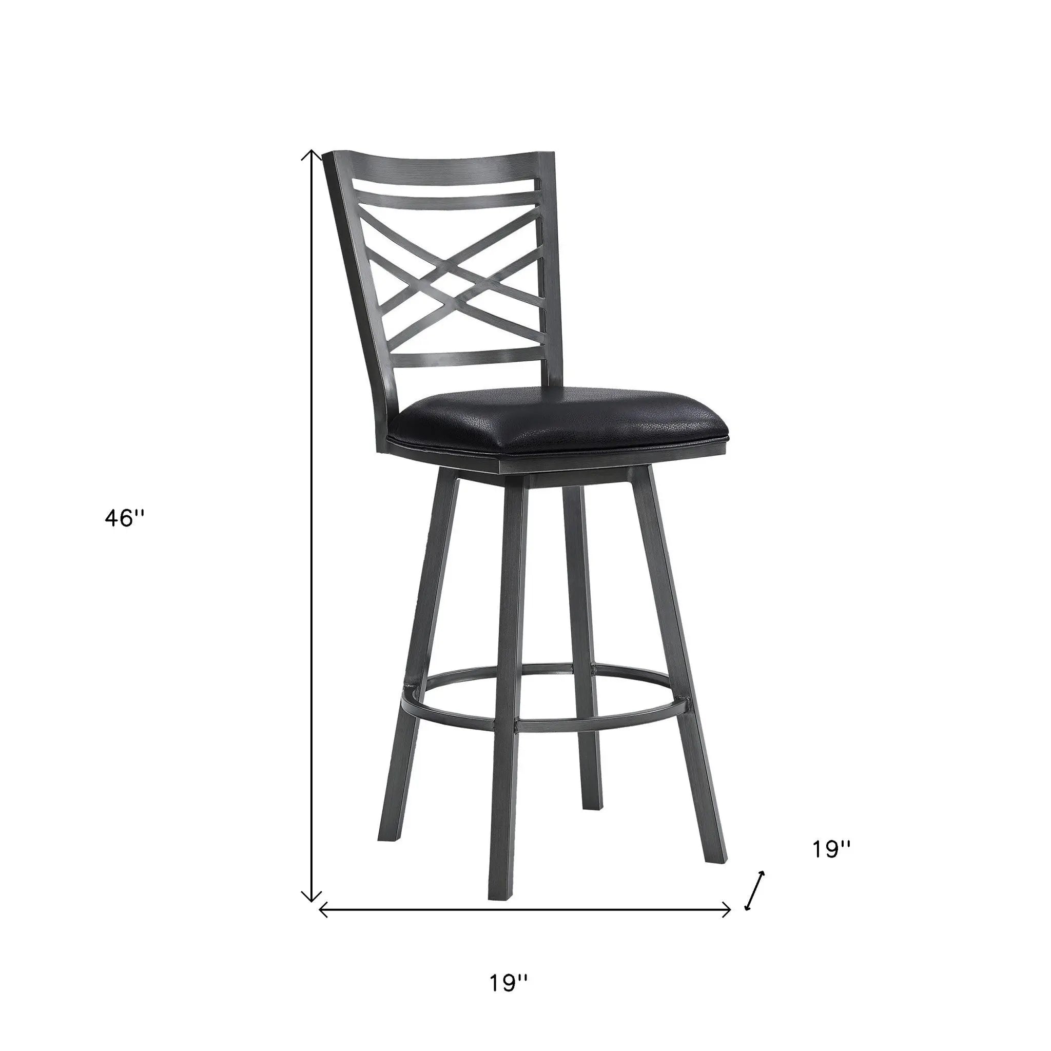 30" Black Faux Leather and Iron Bar Height Swivel Bar Chair - GreatEagleInc