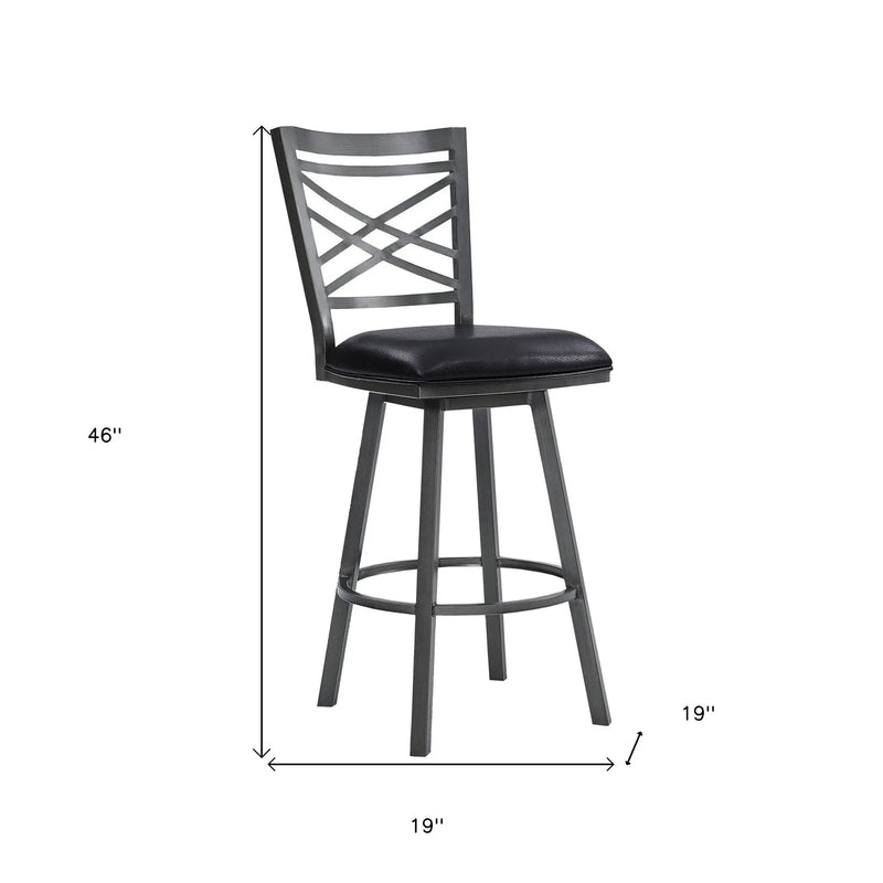 30" Black Faux Leather and Iron Bar Height Swivel Bar Chair - GreatEagleInc