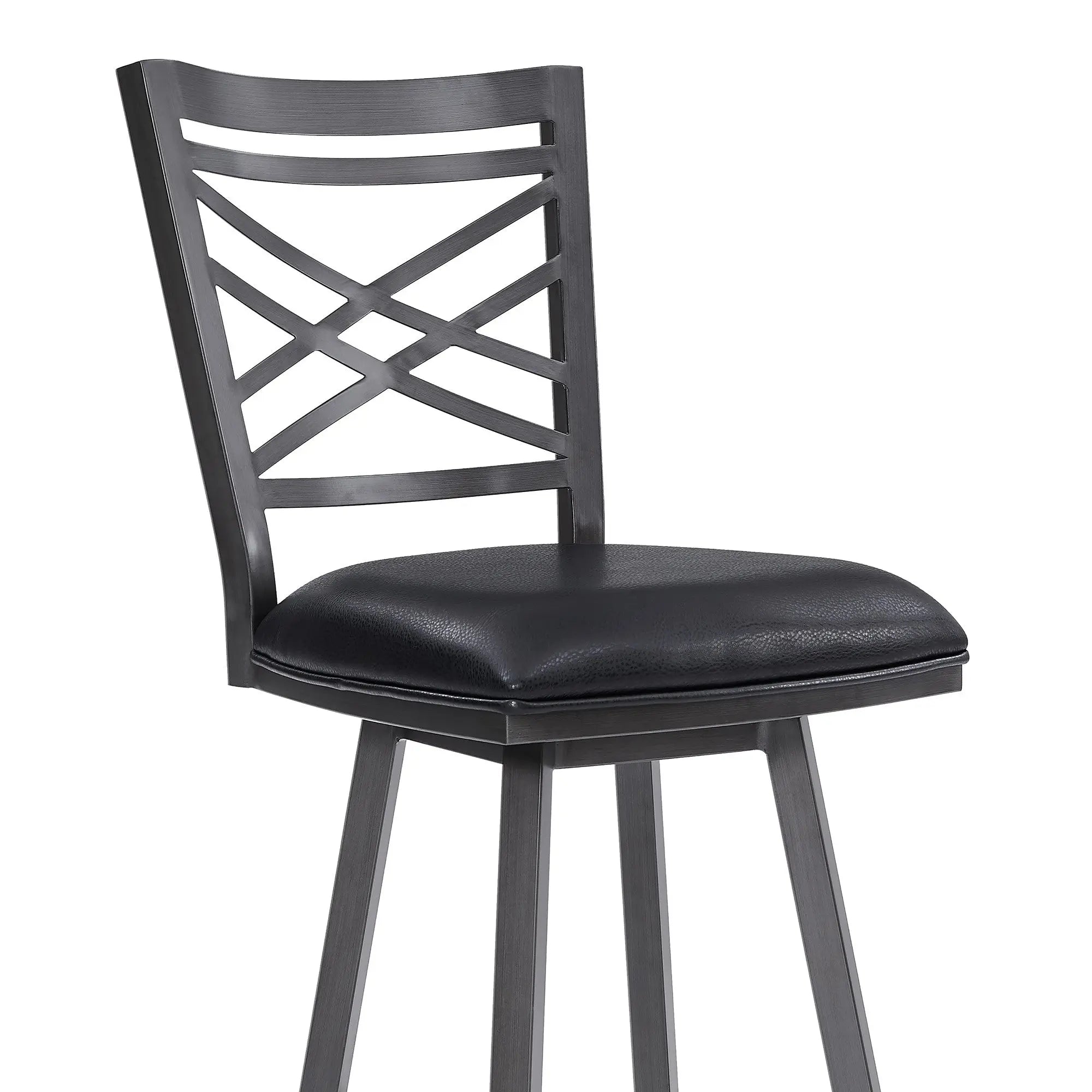 30" Black Faux Leather and Iron Bar Height Swivel Bar Chair - GreatEagleInc
