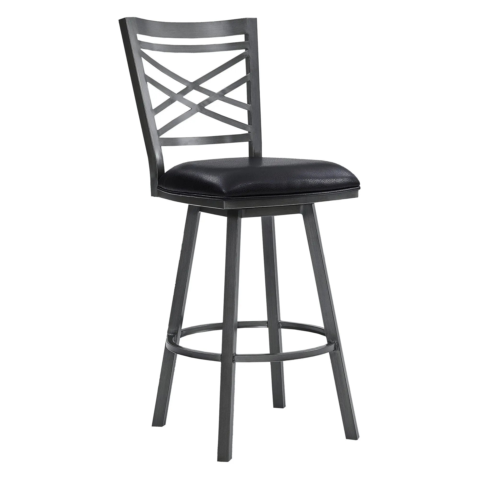 30" Black Faux Leather and Iron Bar Height Swivel Bar Chair - GreatEagleInc