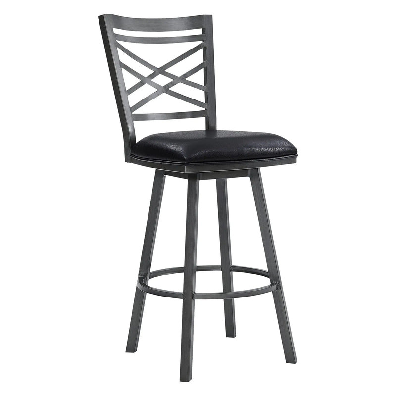 30" Black Faux Leather and Iron Bar Height Swivel Bar Chair - GreatEagleInc