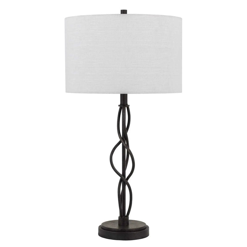 30" Black Metal Candlestick Table Lamp With Off White Drum Shade Homeroots Lighting