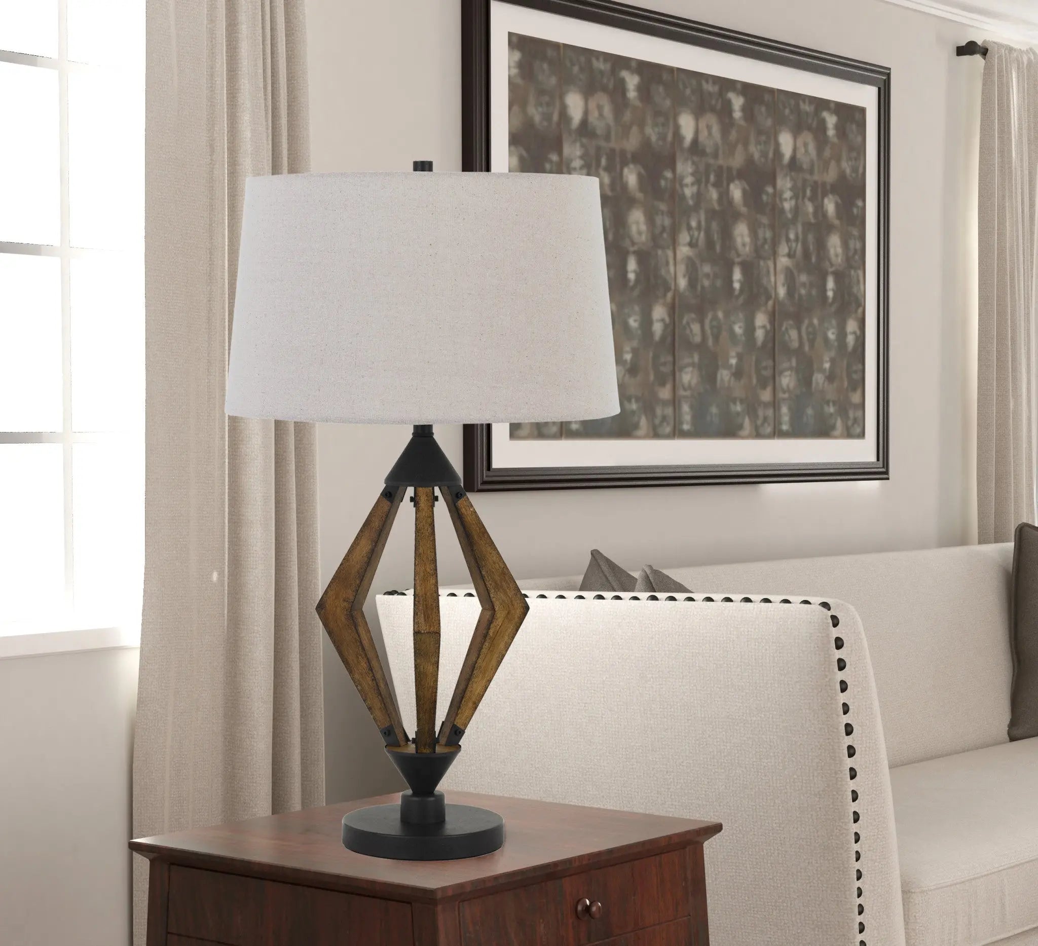 30" Black Metal Lantern Table Lamp With Gray Empire Shade Homeroots Lighting