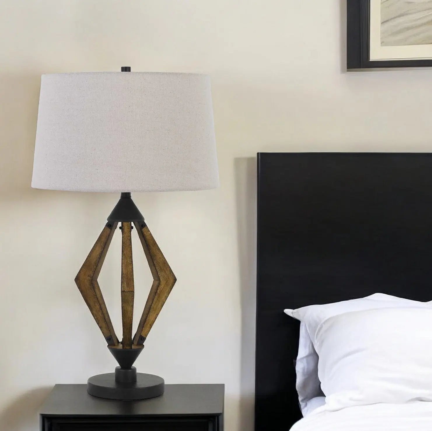 30" Black Metal Lantern Table Lamp With Gray Empire Shade Homeroots Lighting
