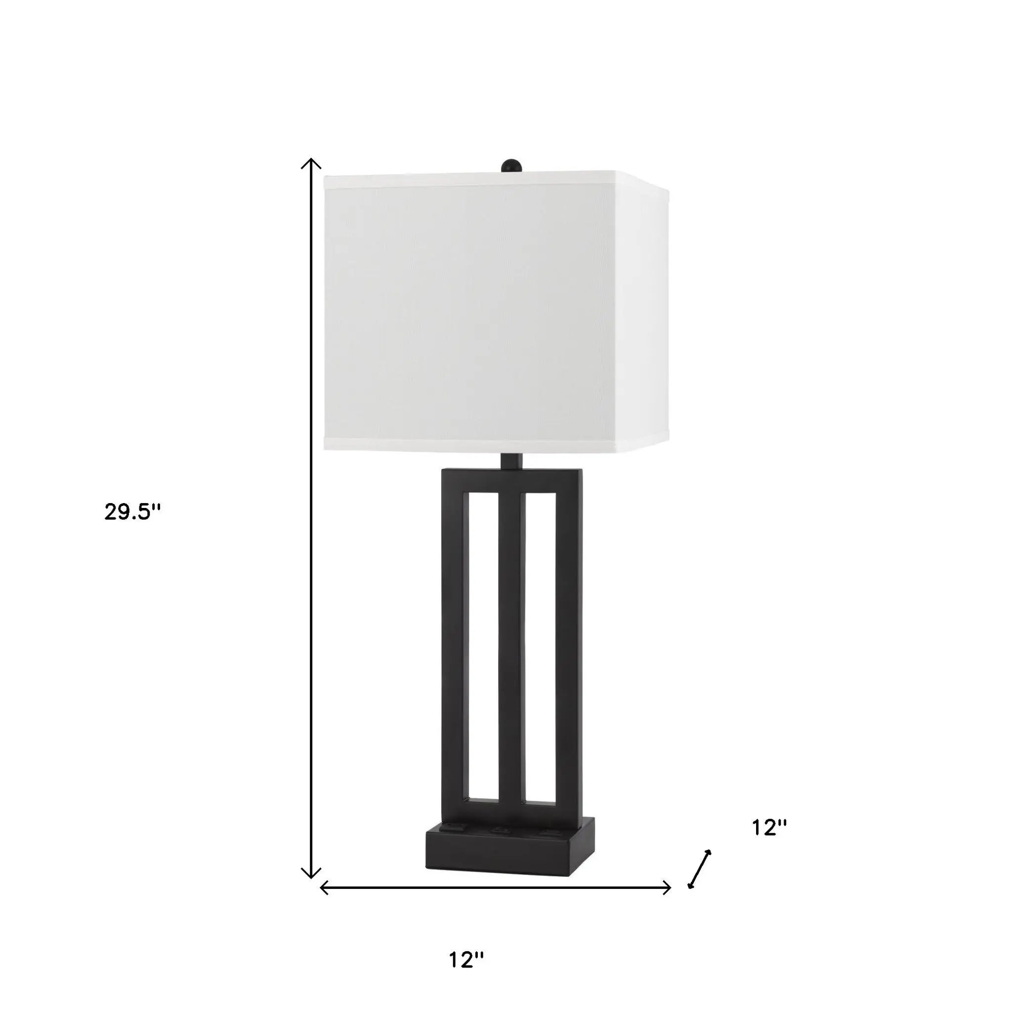 30" Black Metal USB Table Lamp With White Shade Homeroots Lighting