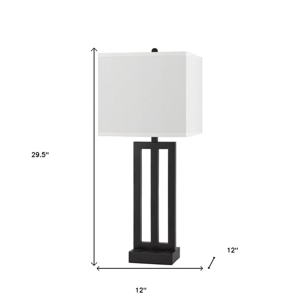 30" Black Metal USB Table Lamp With White Shade Homeroots Lighting
