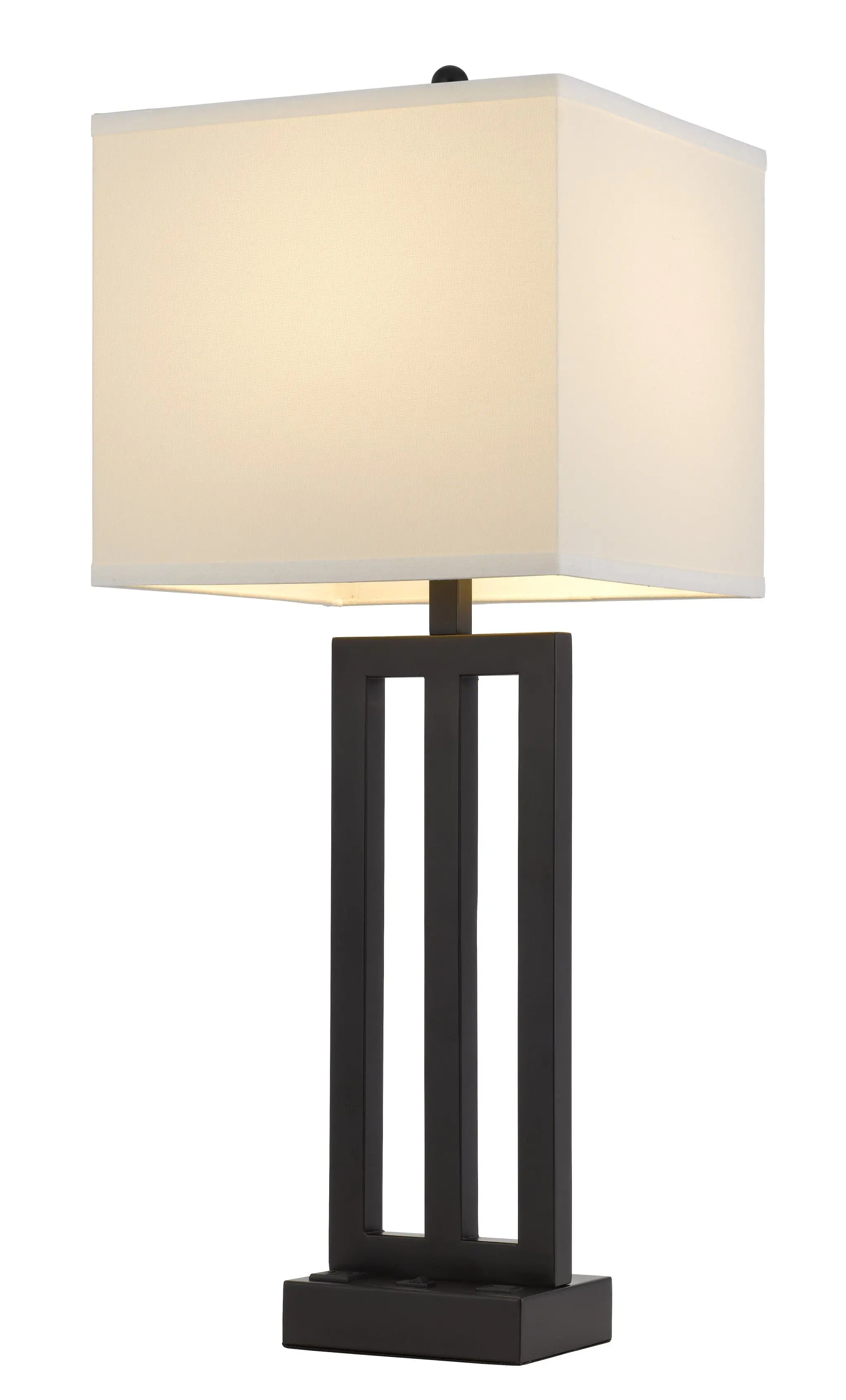 30" Black Metal USB Table Lamp With White Shade Homeroots Lighting
