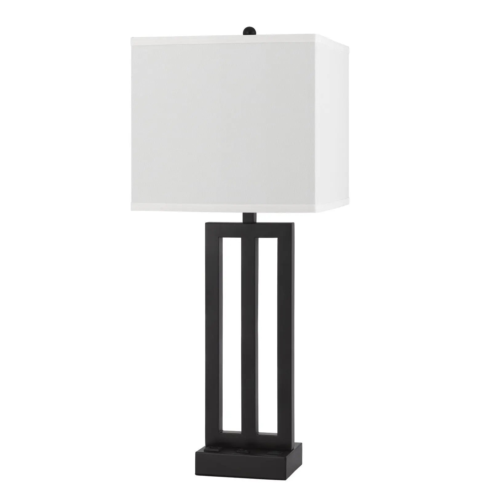 30" Black Metal USB Table Lamp With White Shade Homeroots Lighting