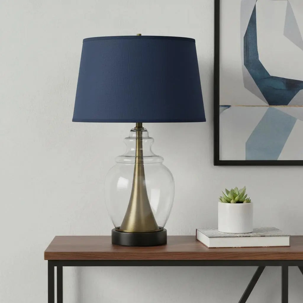 30" Black Metal Urn Table Lamp With Navy Blue Empire Shade Homeroots Lighting