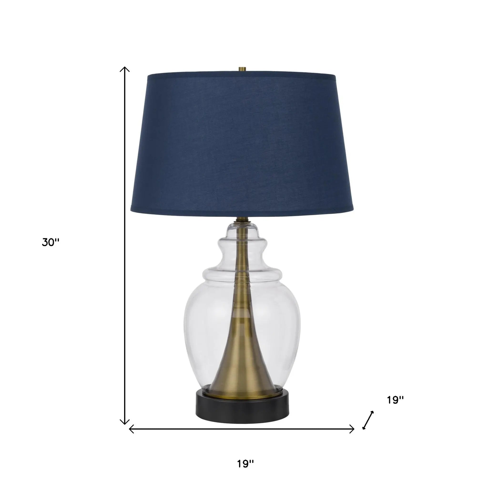 30" Black Metal Urn Table Lamp With Navy Blue Empire Shade Homeroots Lighting