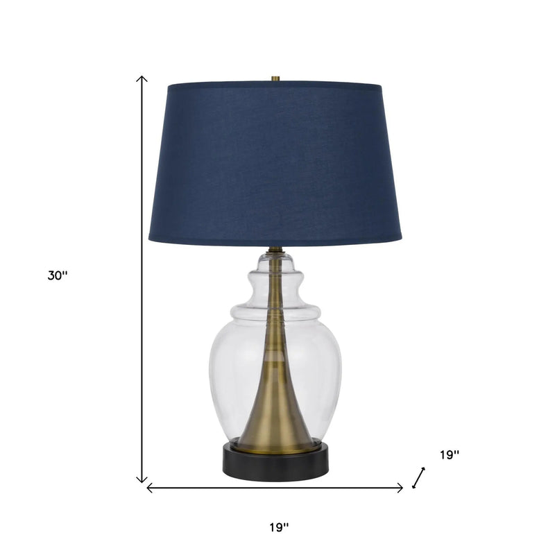 30" Black Metal Urn Table Lamp With Navy Blue Empire Shade Homeroots Lighting