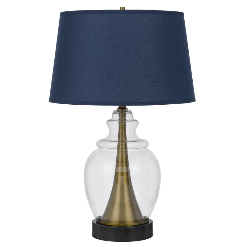 30" Black Metal Urn Table Lamp With Navy Blue Empire Shade Homeroots Lighting