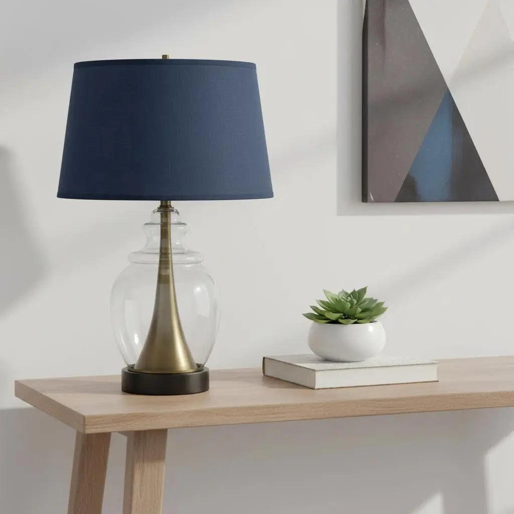 30" Black Metal Urn Table Lamp With Navy Blue Empire Shade Homeroots Lighting