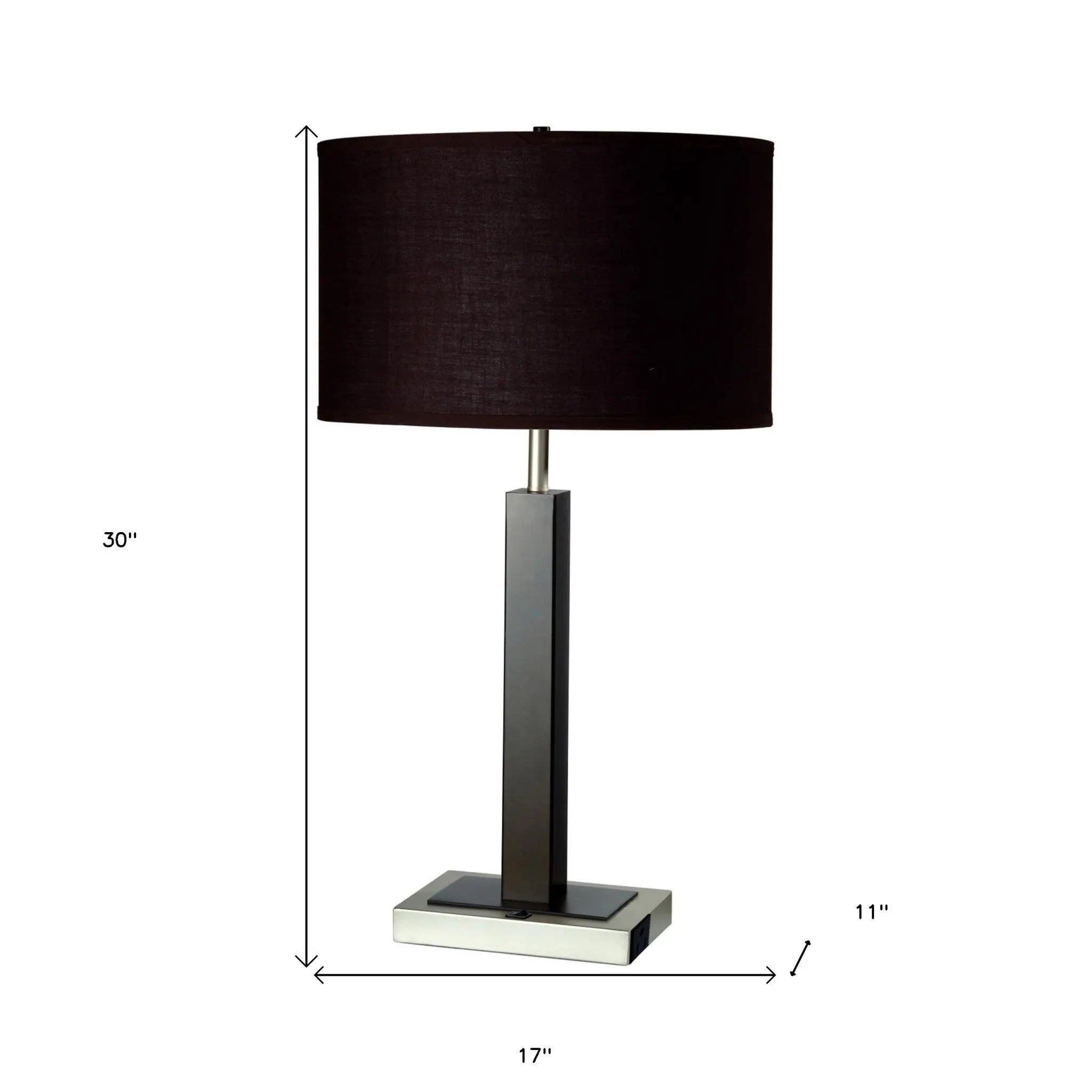 30" Black Polyresin Table Lamp With Brown Classic Drum Shade Homeroots Lighting