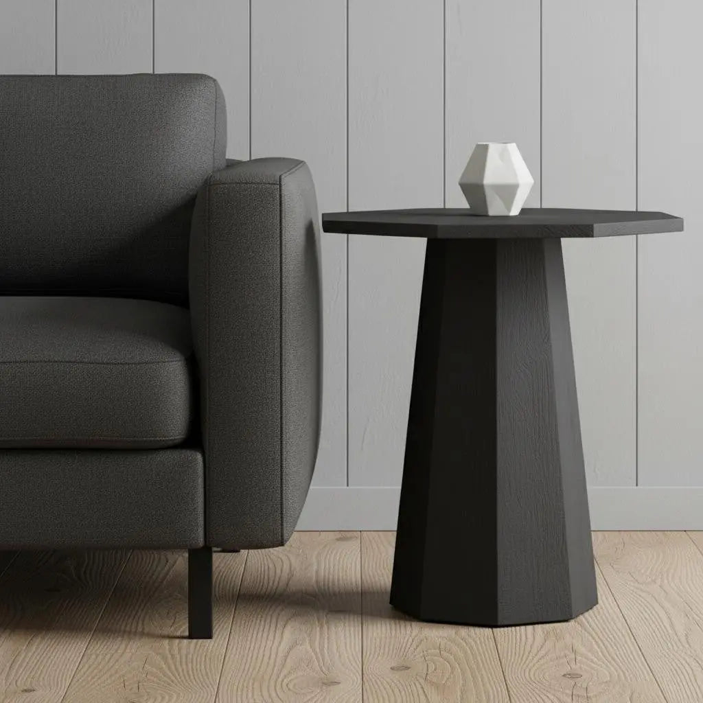 30" Black Solid Wood Hexagonal Pedestal End Table Homeroots Living Room