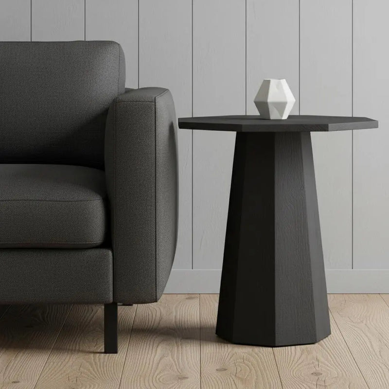30" Black Solid Wood Hexagonal Pedestal End Table Homeroots Living Room