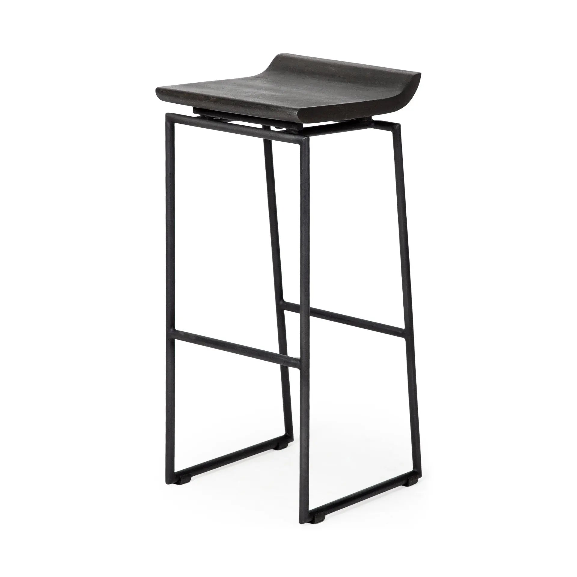 30" Black Solid Wood and Metal Backless Bar Height Bar Chair Homeroots Living Room