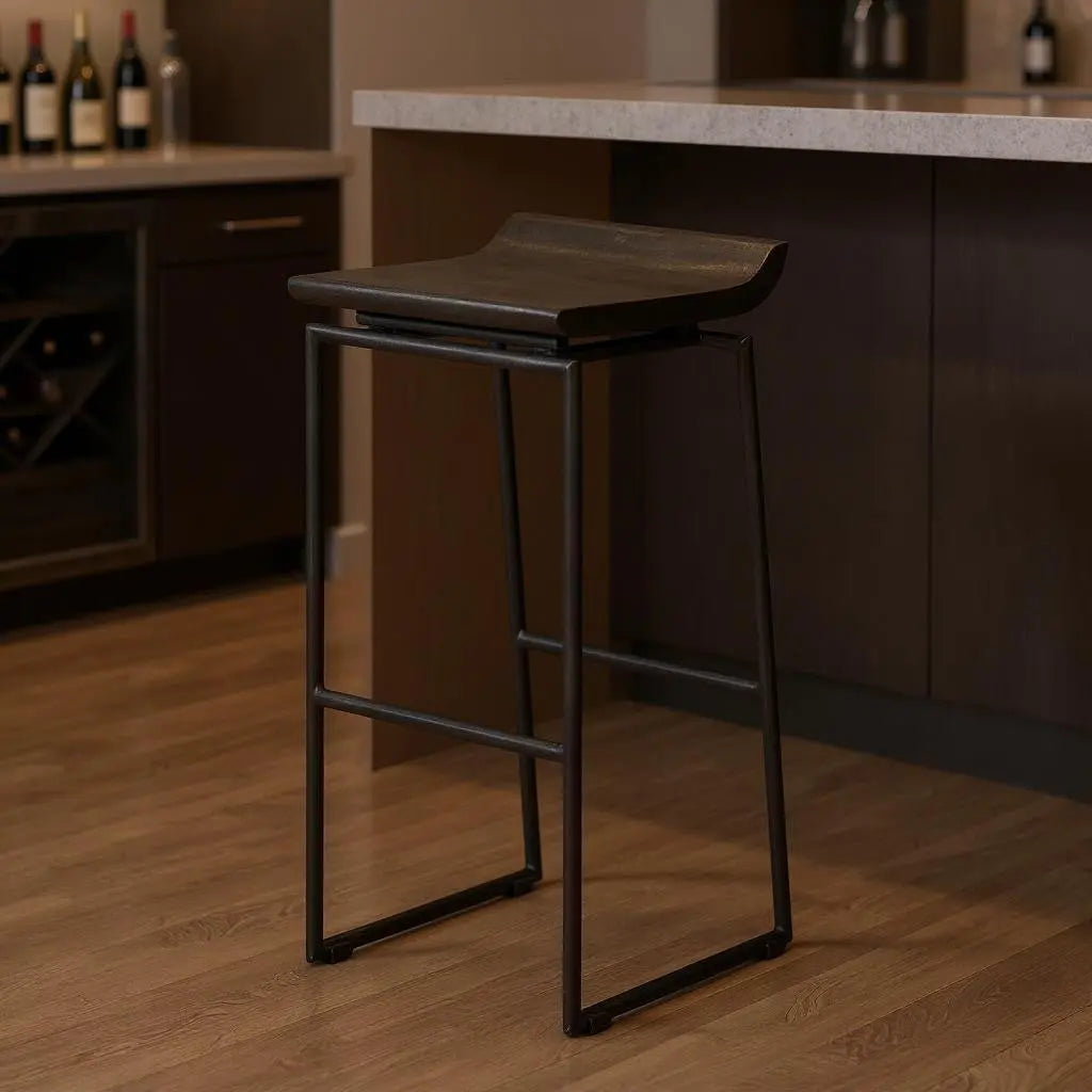 30" Black Solid Wood and Metal Backless Bar Height Bar Chair Homeroots Living Room