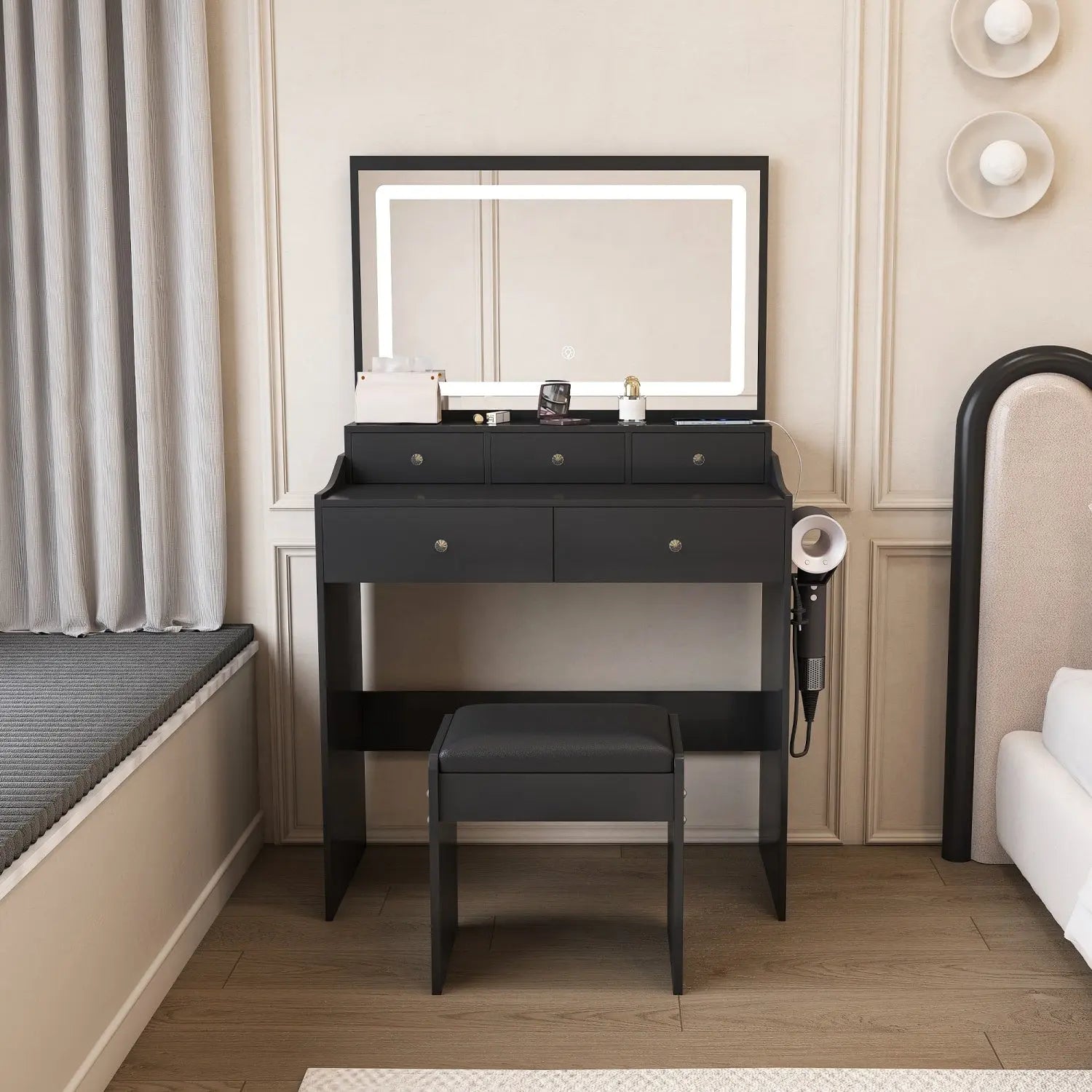 30" Black Wood Mirrored Vanity Table Homeroots Living Room