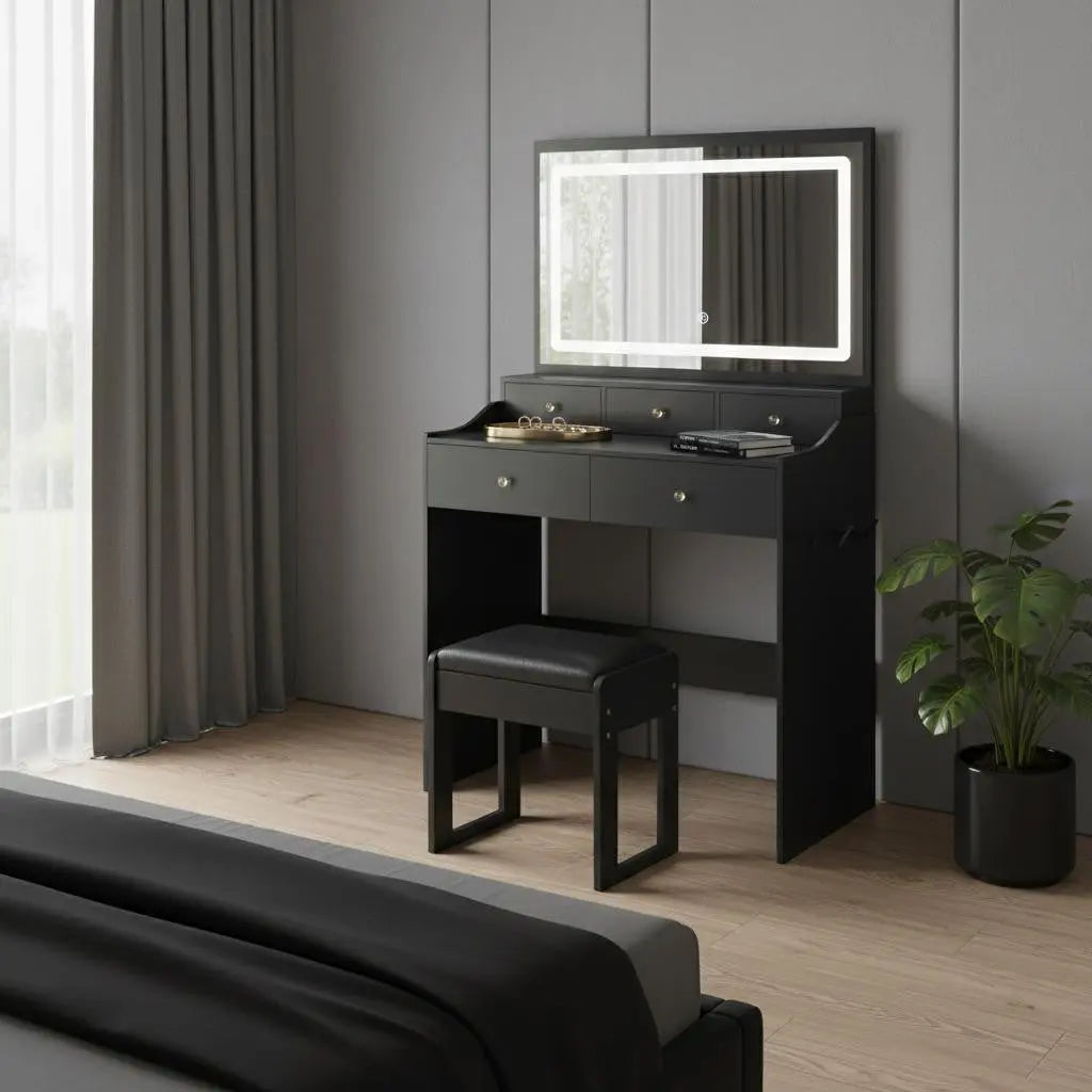 30" Black Wood Mirrored Vanity Table Homeroots Living Room