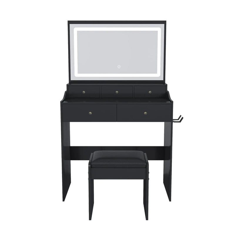 30" Black Wood Mirrored Vanity Table Homeroots Living Room