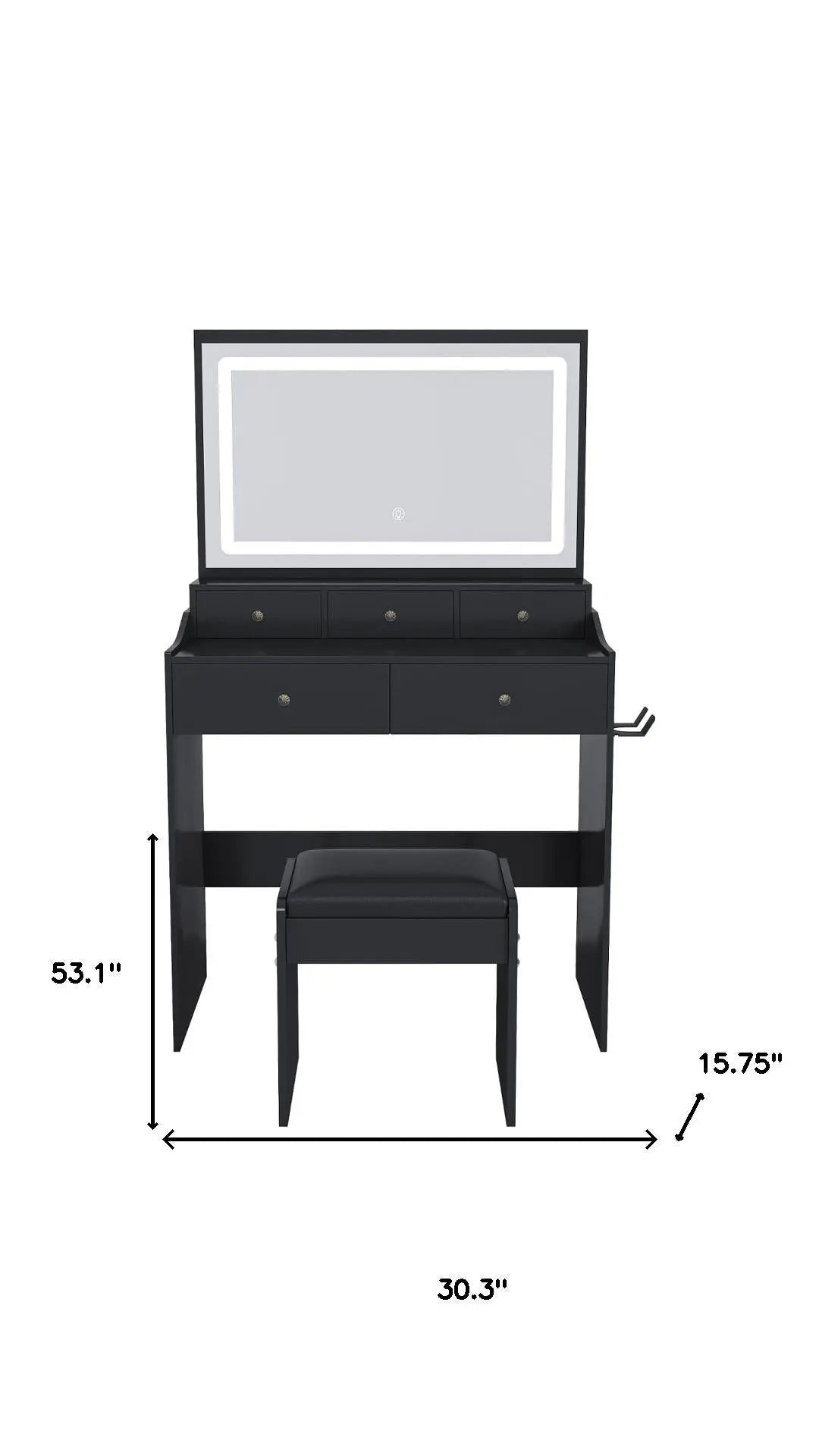 30" Black Wood Mirrored Vanity Table Homeroots Living Room