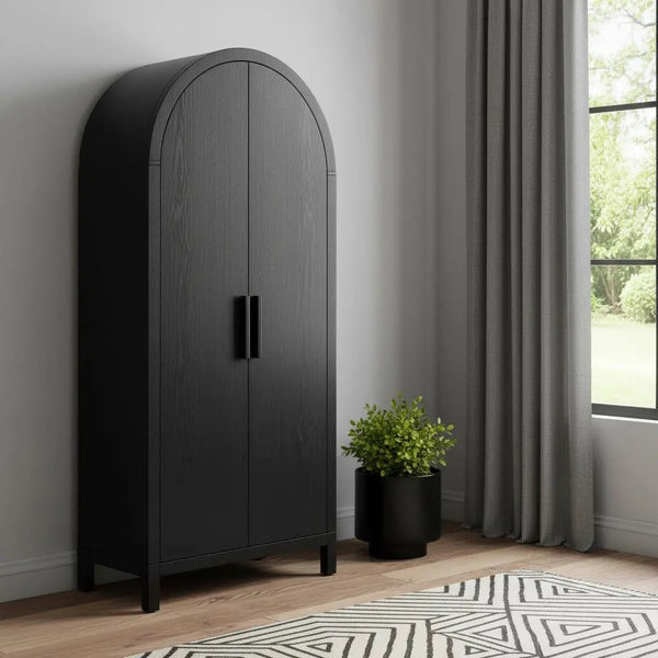 30" Black Wood Oval Accent Cabinet With Two Doors Homeroots Kitchen & Dining
