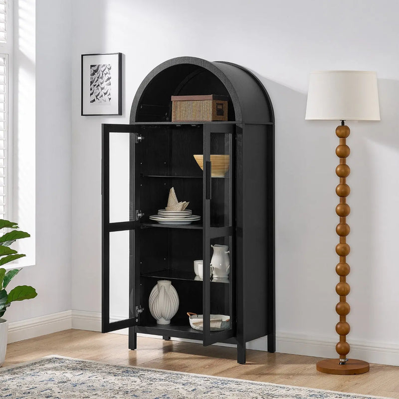 30" Black Wood Oval Accent Cabinet With Two Doors Homeroots Kitchen & Dining