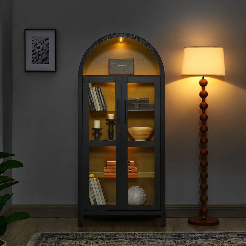 30" Black Wood Oval Accent Cabinet With Two Doors Homeroots Kitchen & Dining