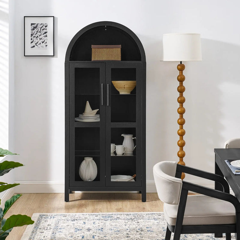 30" Black Wood Oval Accent Cabinet With Two Doors Homeroots Kitchen & Dining