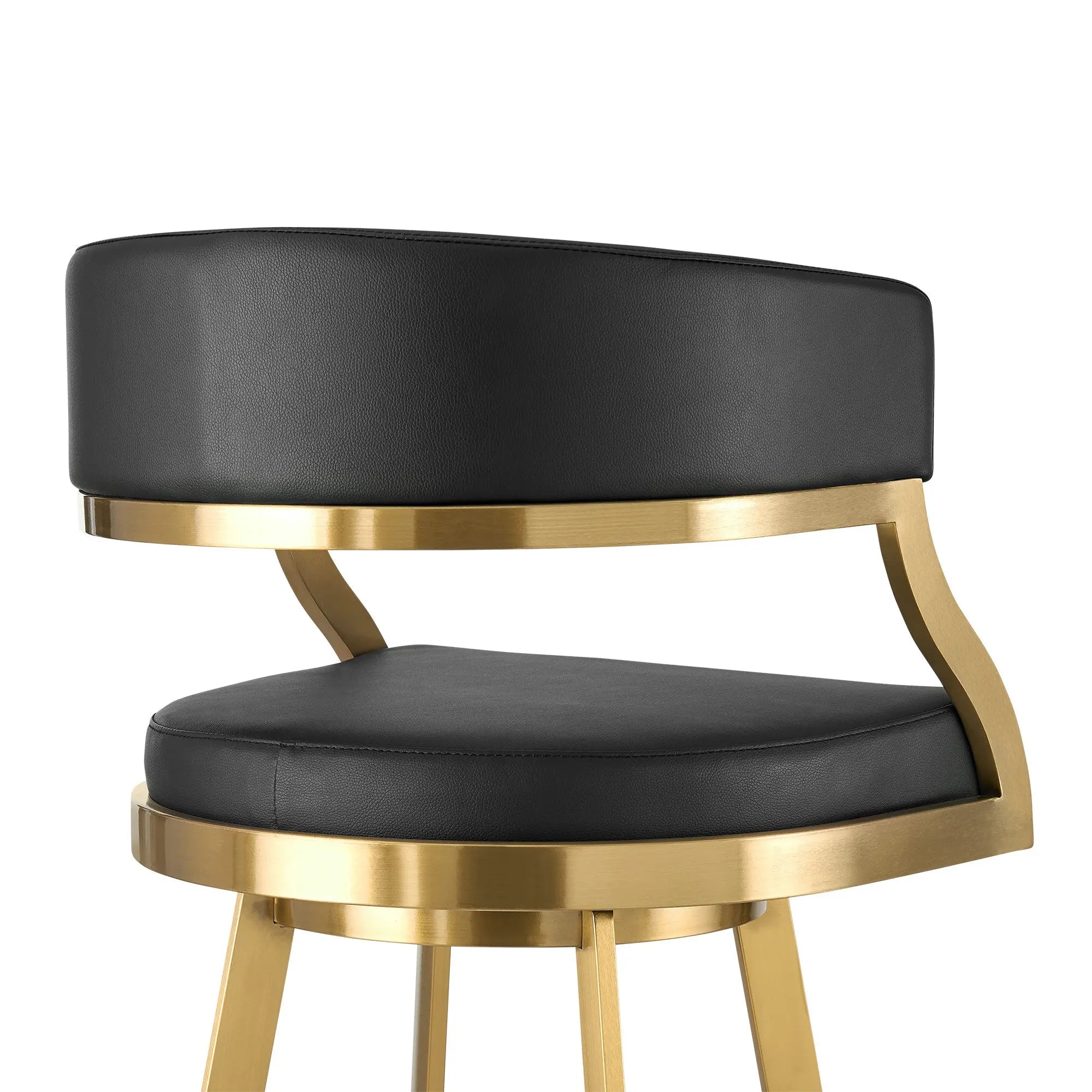 30" Black and Gold Faux Leather and Stainless Steel Low Back Bar Height Swivel Bar Chair Homeroots Living Room