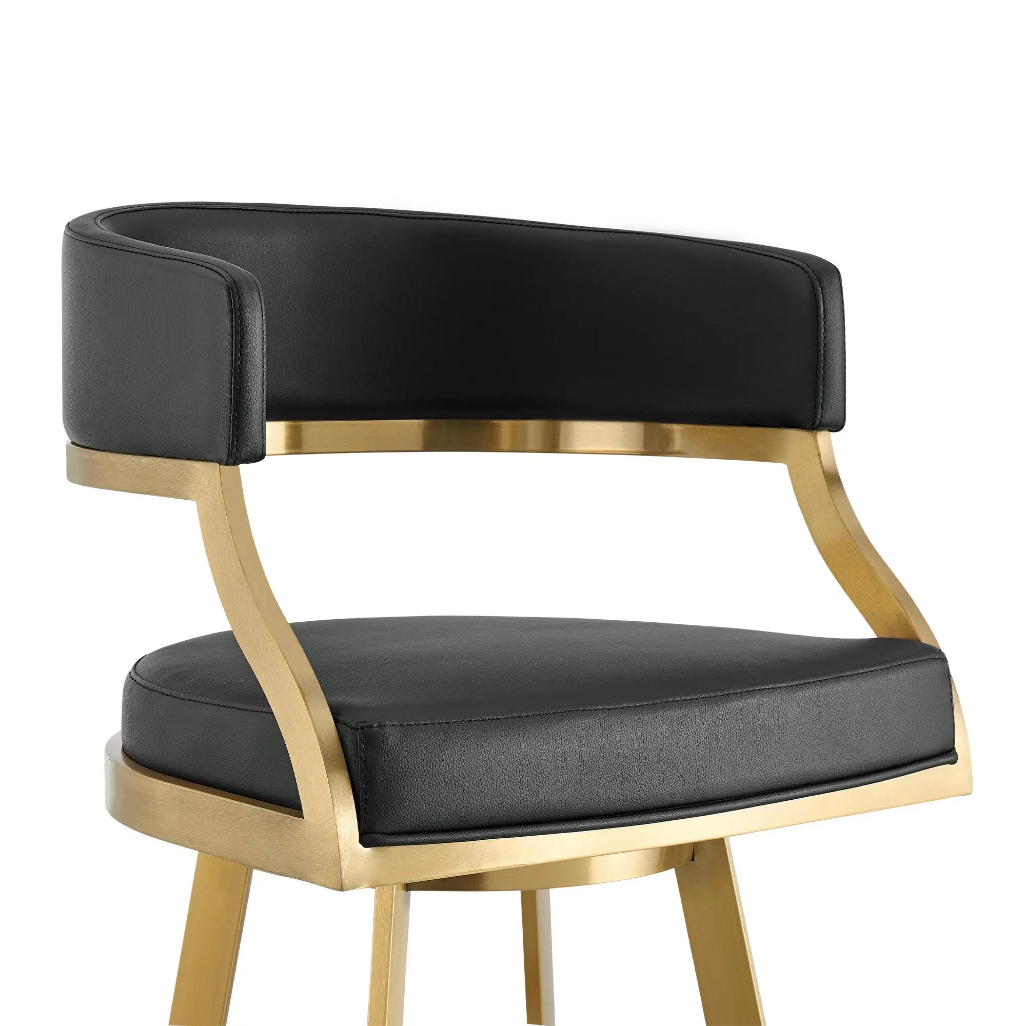 30" Black and Gold Faux Leather and Stainless Steel Low Back Bar Height Swivel Bar Chair Homeroots Living Room
