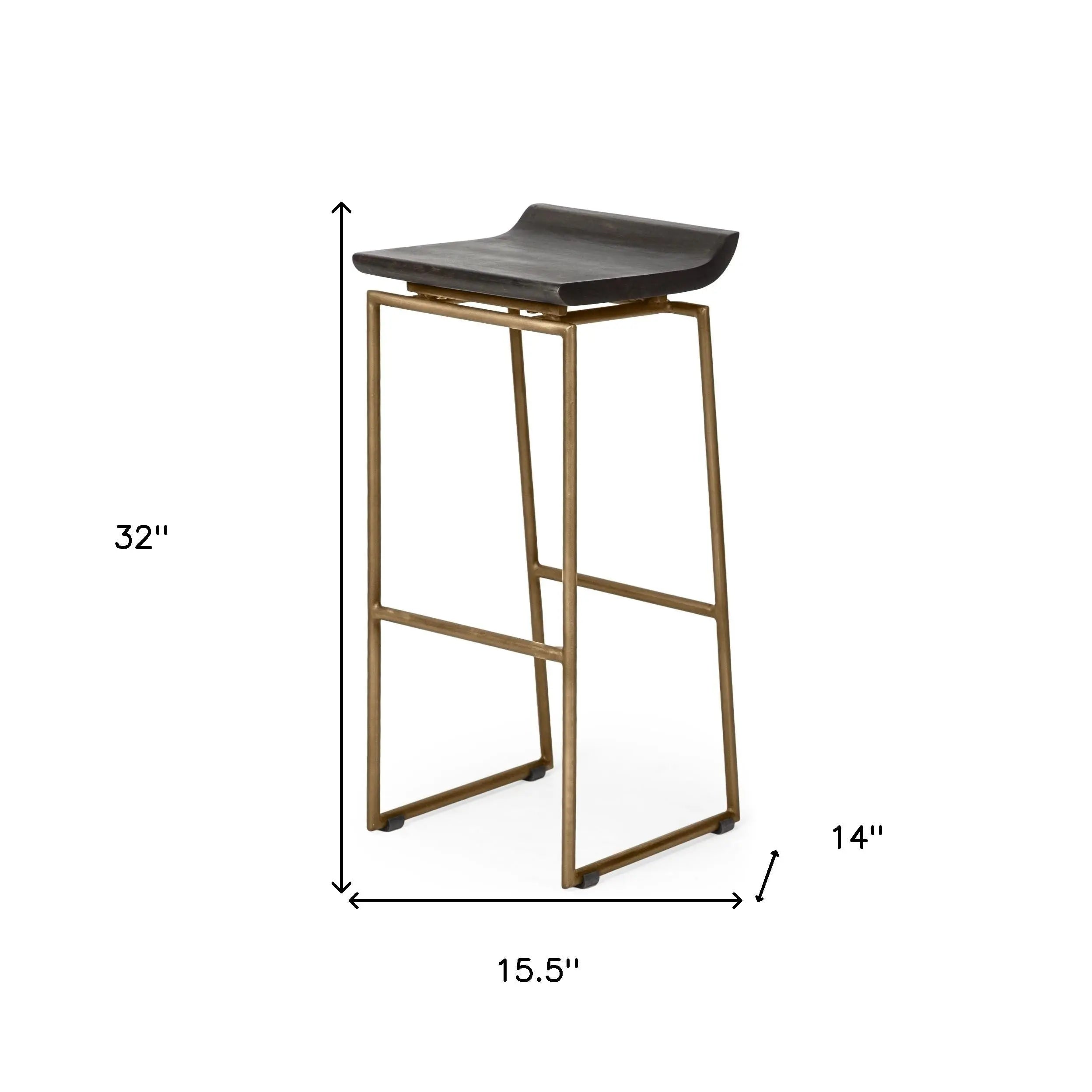 30" Black and Gold Solid Wood and Metal Backless Bar Height Bar Chair Homeroots Living Room