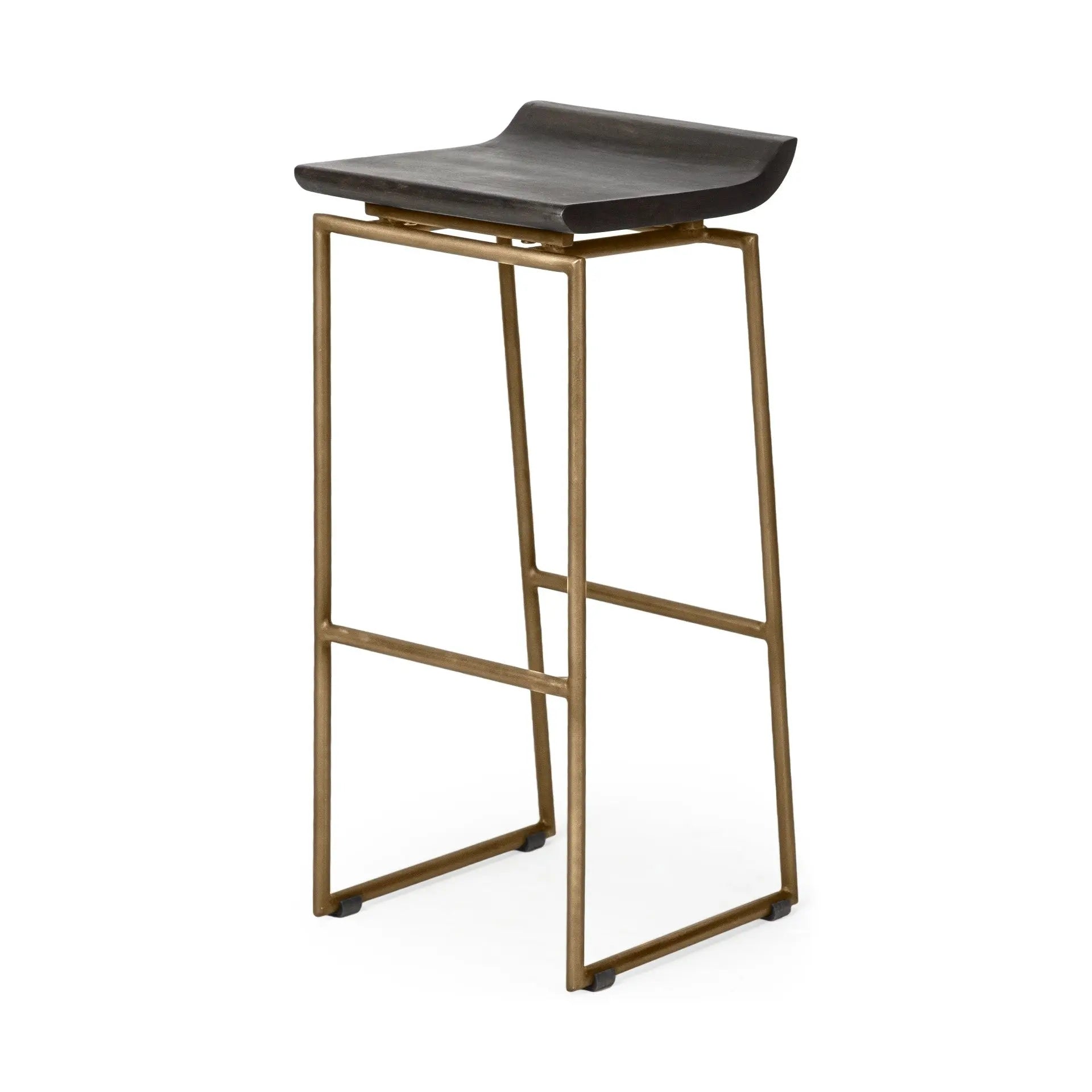 30" Black and Gold Solid Wood and Metal Backless Bar Height Bar Chair Homeroots Living Room