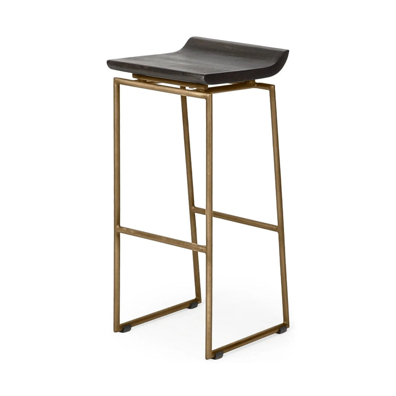 30" Black and Gold Solid Wood and Metal Backless Bar Height Bar Chair Homeroots Living Room