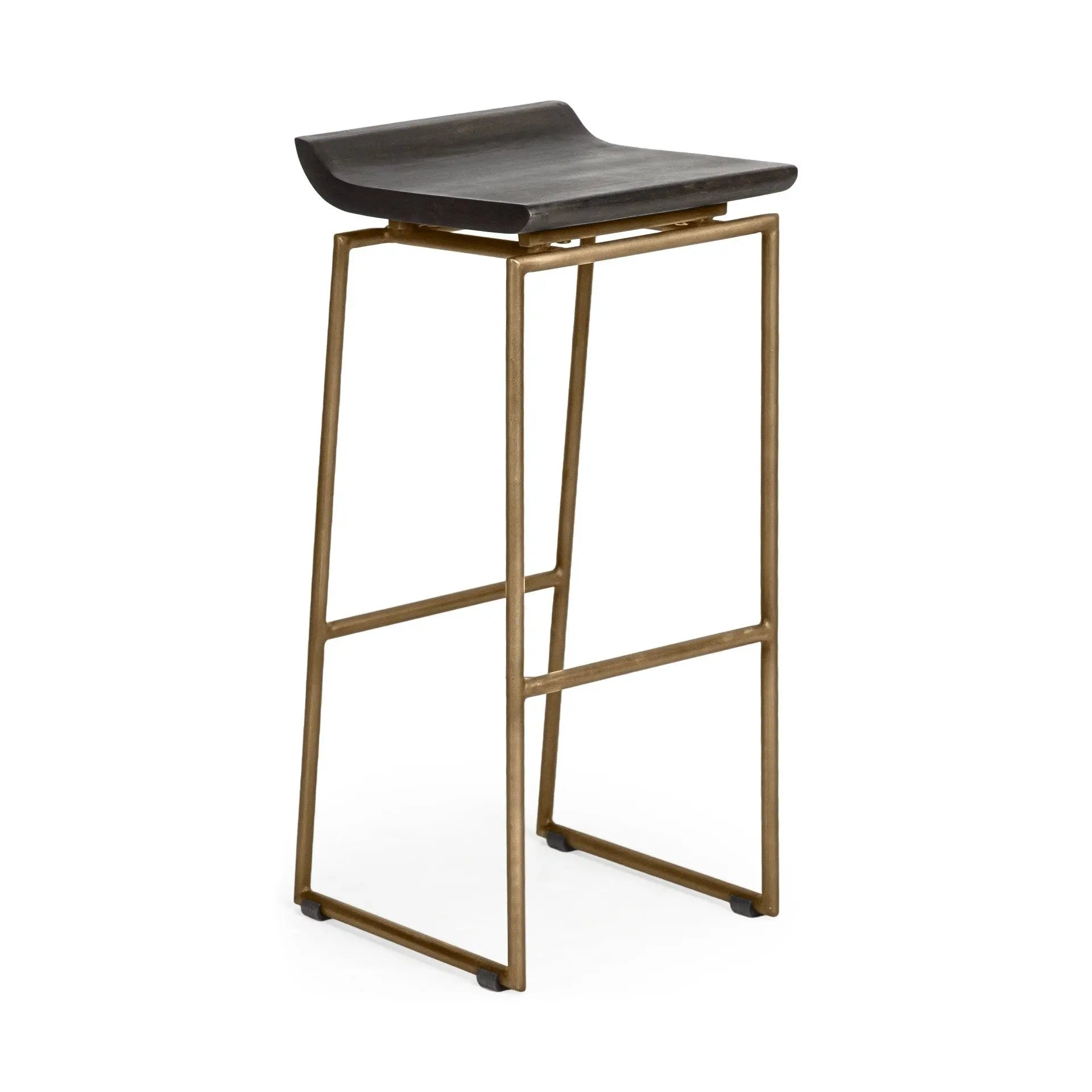 30" Black and Gold Solid Wood and Metal Backless Bar Height Bar Chair Homeroots Living Room