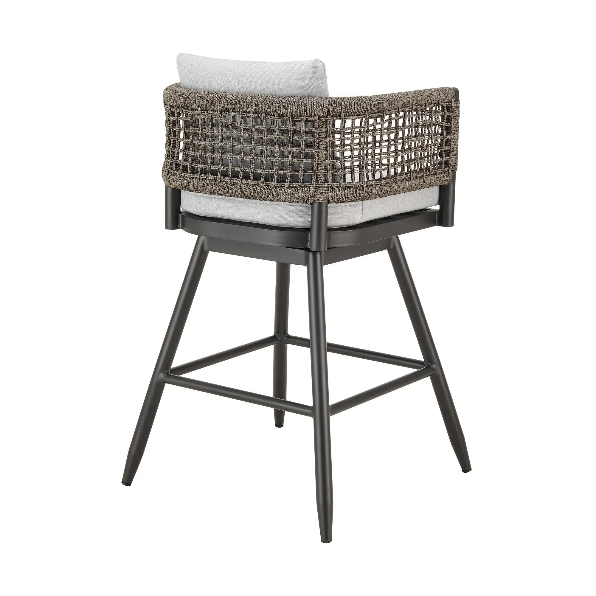 30" Black and Light Gray Aluminum Swivel Rope Back Outdoor Bar Height Chair with Footrest Homeroots Outdoor