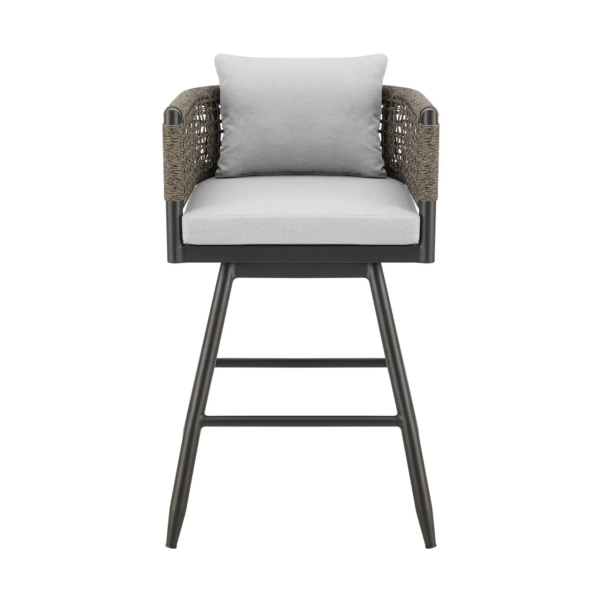 30" Black and Light Gray Aluminum Swivel Rope Back Outdoor Bar Height Chair with Footrest Homeroots Outdoor