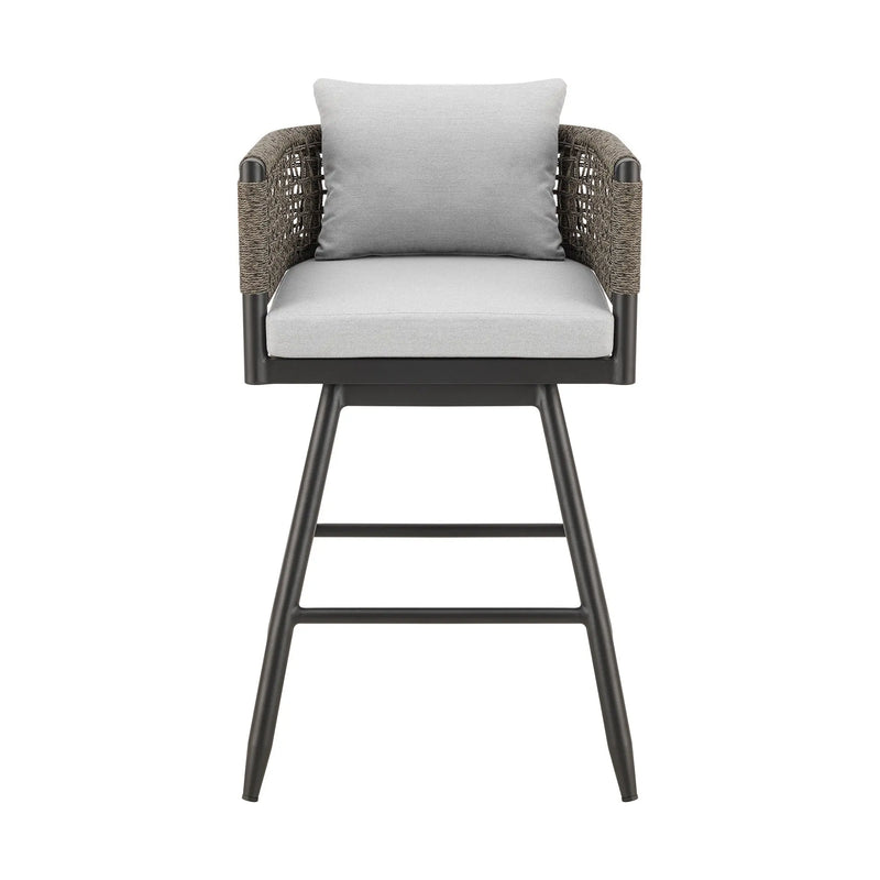 30" Black and Light Gray Aluminum Swivel Rope Back Outdoor Bar Height Chair with Footrest Homeroots Outdoor