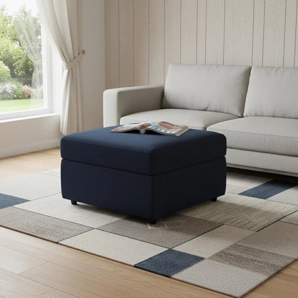 30" Blue and Black Velvet Storage Ottoman Homeroots Living Room