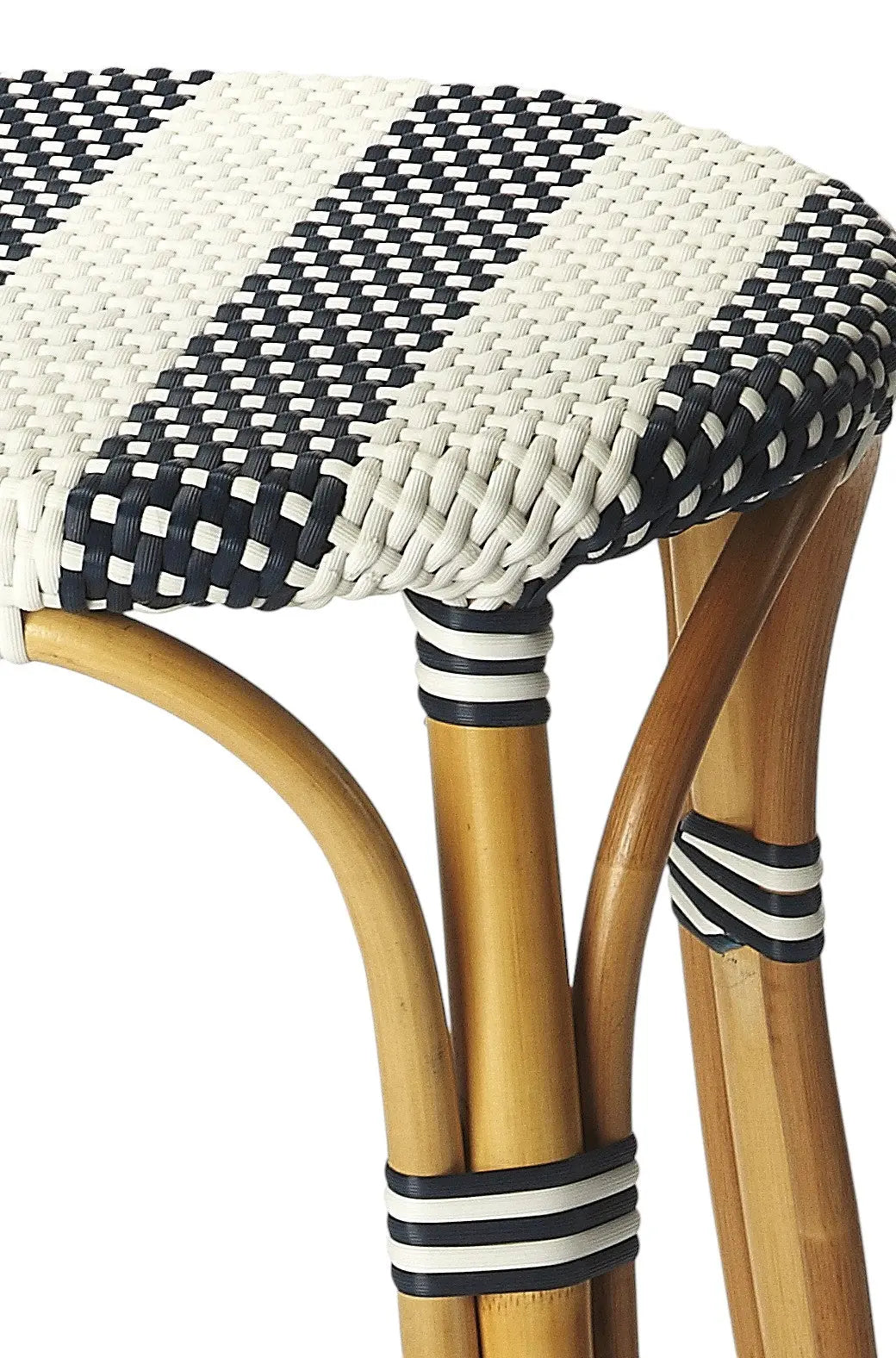 30" Blue and White and Natural Heavy Duty Rattan Backless Bar Height Bar Chair Homeroots Living Room